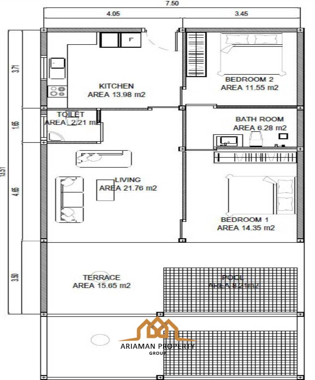 2 Bed 105 SQ.M Seaview pool apartment ,Emerald Bayview