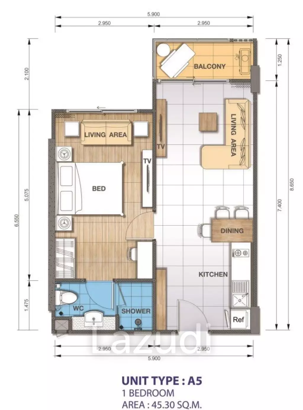 1 Bed 1 Bath 44.61 SQ.M Whale Marina Condominium