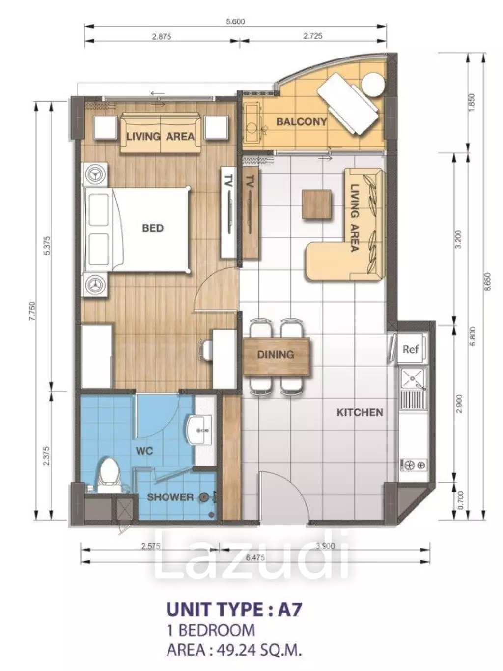 1 Bed 1 Bath 47.84 SQ.M Whale Marina Condominium
