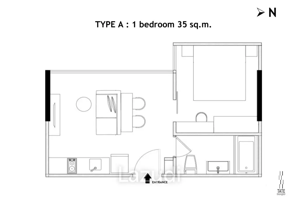 1 Bed 1 Bath 35 SQ.M TATE Thonglor 11