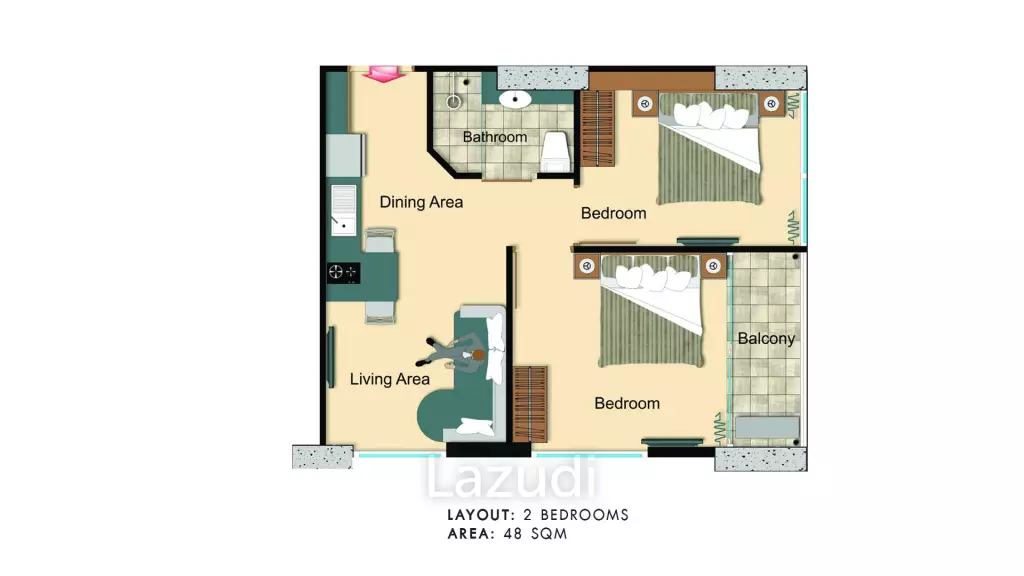 2 Bed 48.96 SQ.M The Cloud Condominium Pattaya