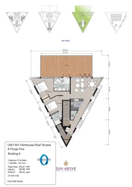 2 Bed 3 Bath  107.99 SQ.M  Bluepoint Condominium