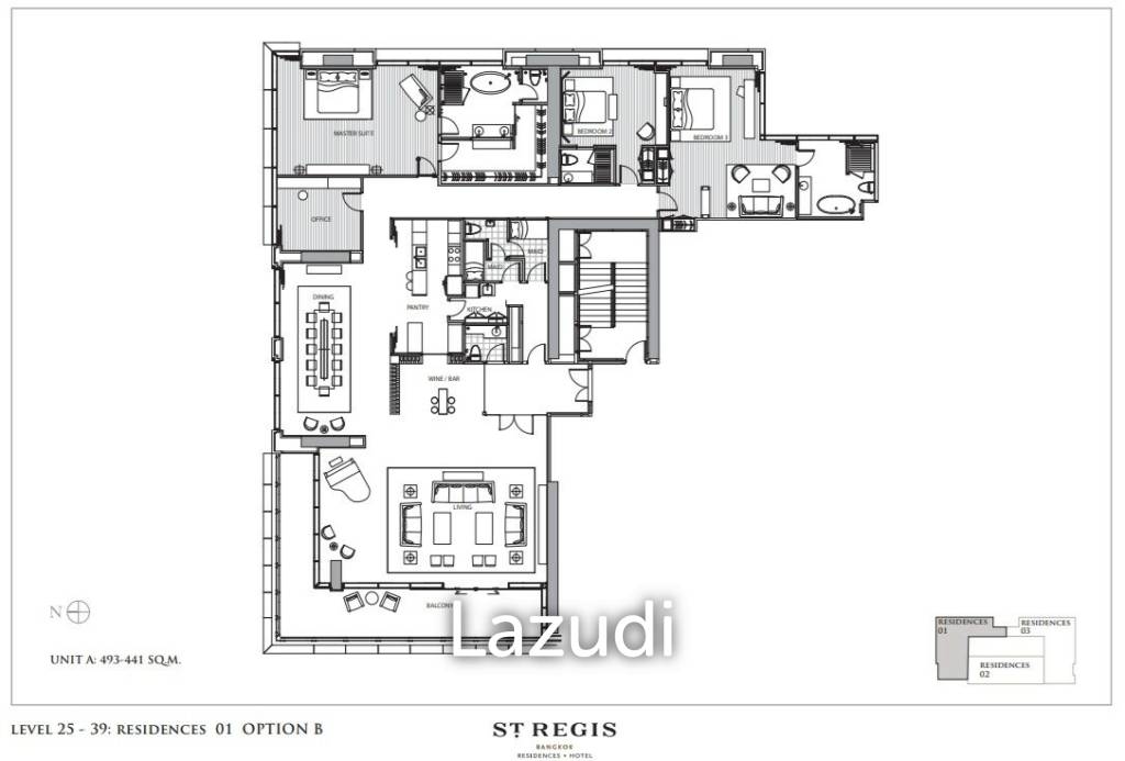 3 Bed 436 SQM, The St. Regis Bangkok For Sale