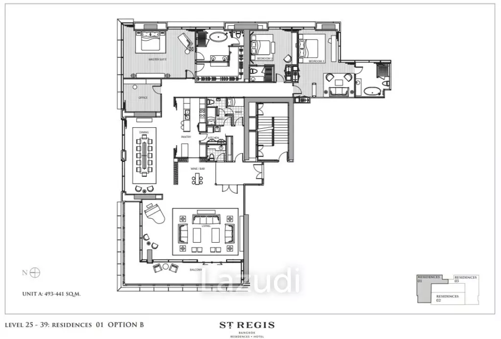 3 Bed 436 SQM, The St. Regis Bangkok For Sale