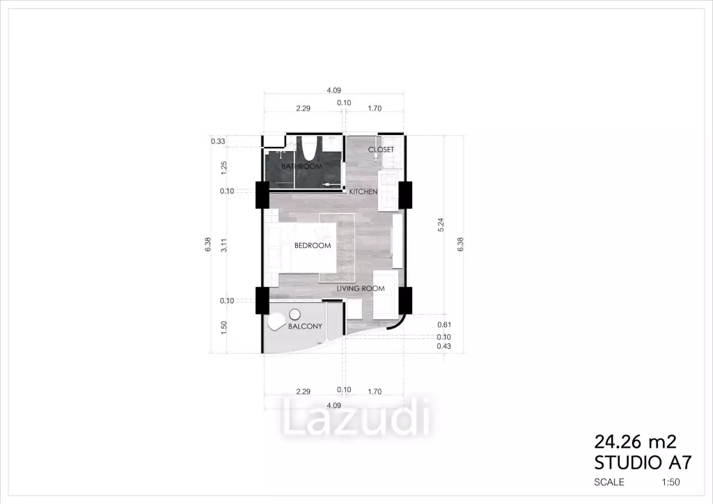 Studio 1 Bath 24.26 SQ.M Albar Peninsular Condominiums