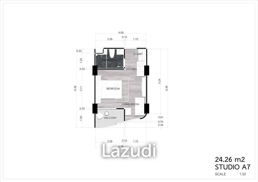 Studio 1 Bath 24.26 SQ.M Albar Peninsular Condominiums