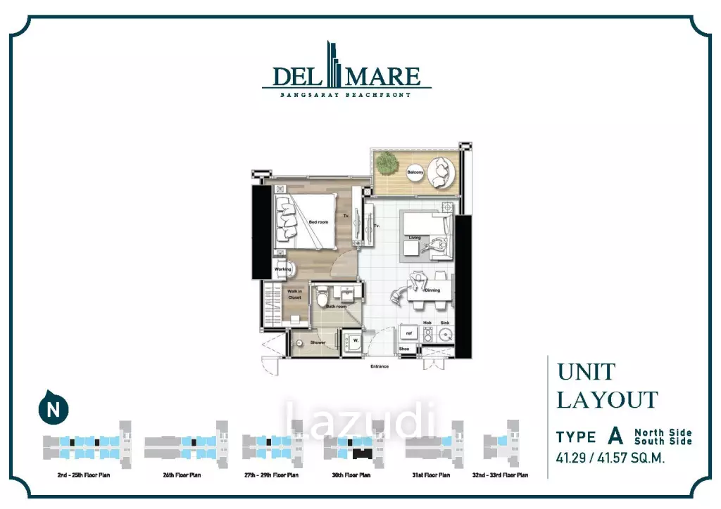 1 Bed 41.29SQ.M Del Mare Bangsaray Condominium