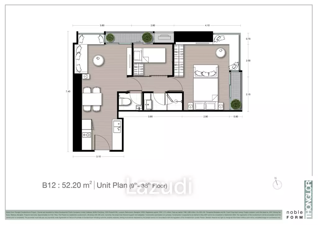 1 Bed Plus 1 Bath 52.47 SQ.M Noble Form Thonglor