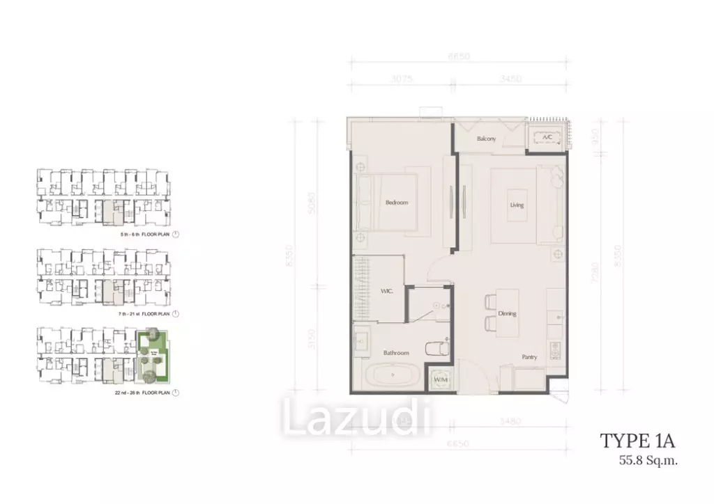 1 Bed 1 Bath  55.89 SQ.M The Bangkok Thonglor