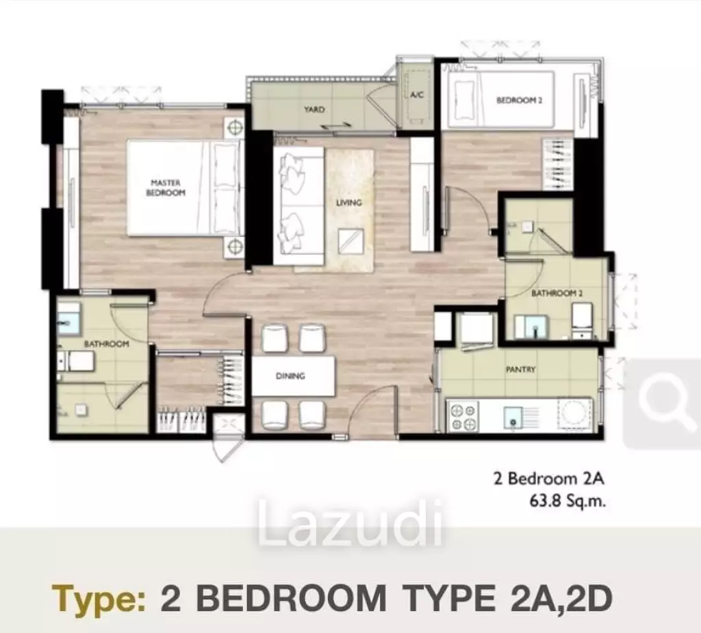 2 Bed 2 bath 64 SQ.M The Room Sathorn - St.Louis