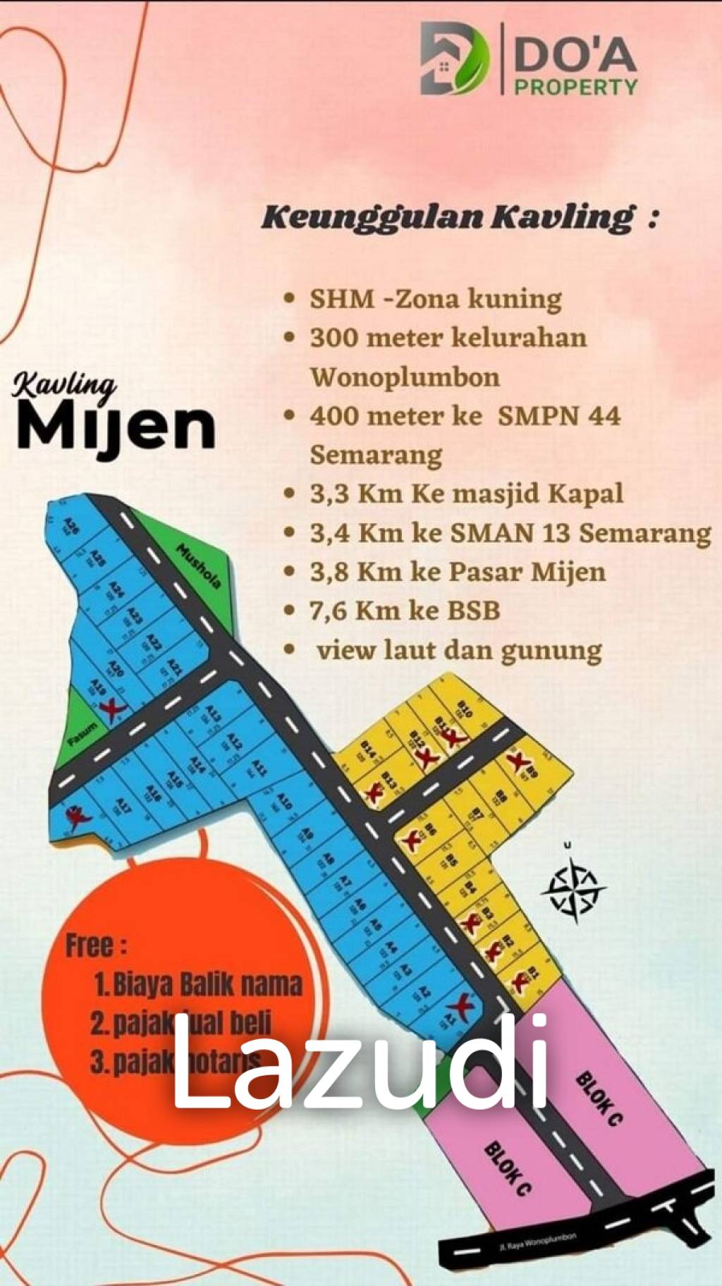 Tanah Kavling Dijual di Kota Semarang Dekat SMP Negeri 44 Semarang, Pasar Mijen, Masjid Kapal, Plaza Danau BSB City