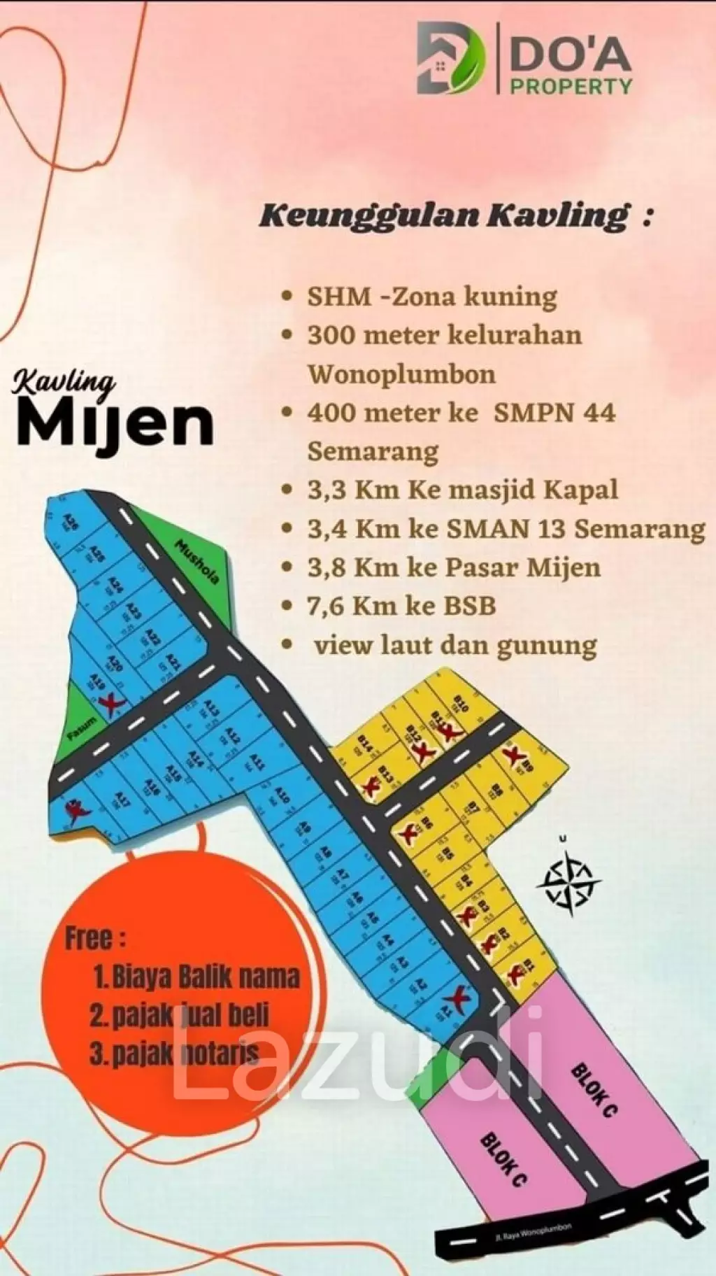 Tanah Kavling Dijual di Kota Semarang Dekat SMP Negeri 44 Semarang, Pasar Mijen, Masjid Kapal, Plaza Danau BSB City