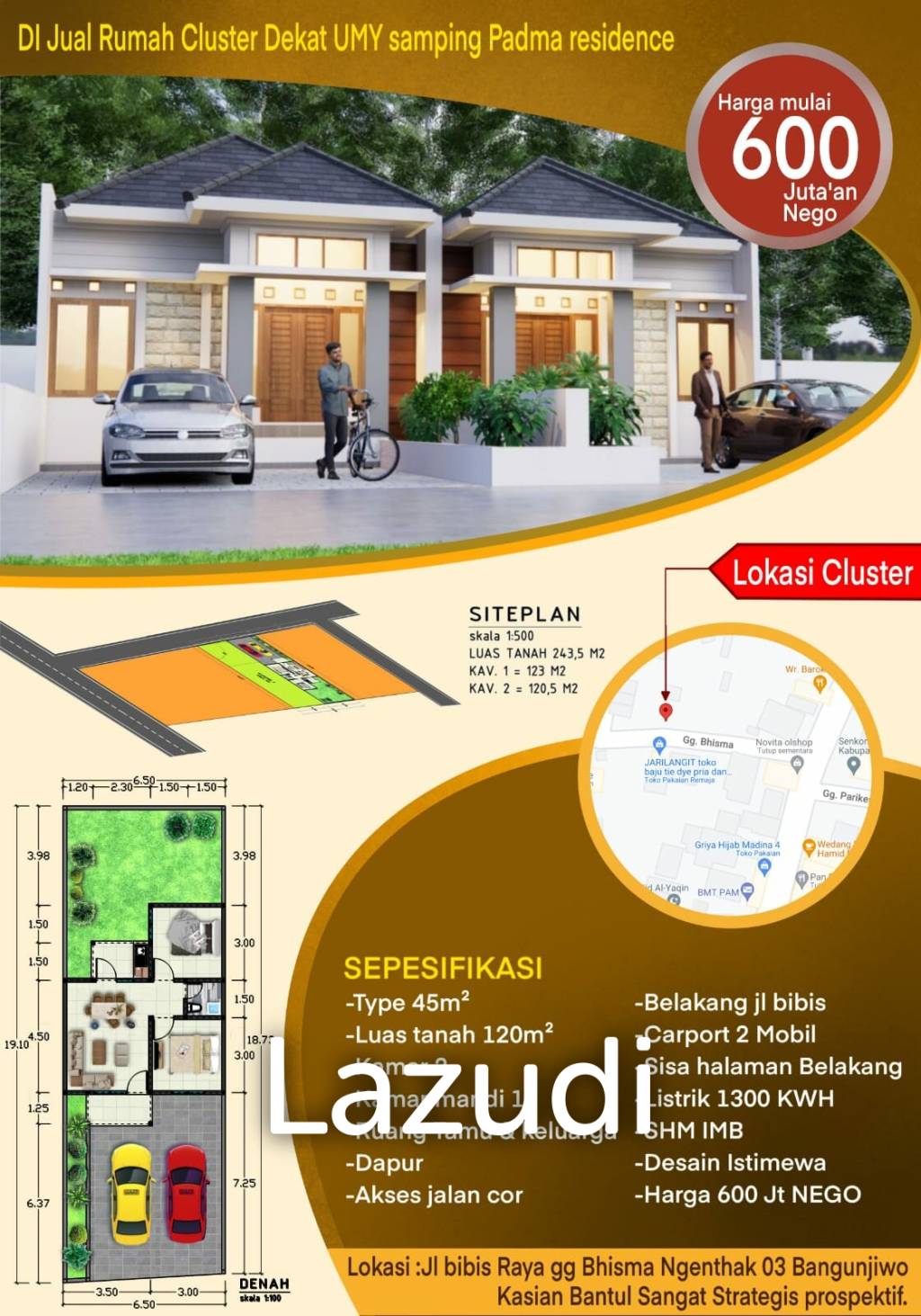 Dijual Rumah Cluster di Yogyakarta Dekat UMY, UNJANI Yogyakarta, Kampus AMA Yogyakarta, Lapangan Kasihan Bantul