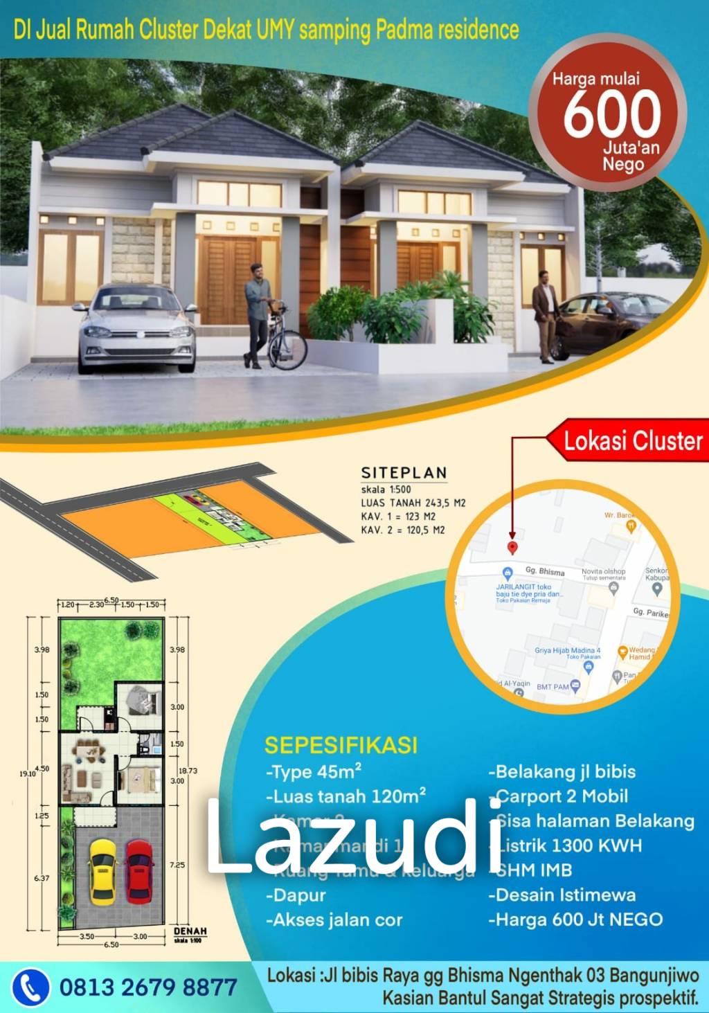 Dijual Rumah Cluster di Yogyakarta Dekat UMY, UNJANI Yogyakarta, Kampus AMA Yogyakarta, Lapangan Kasihan Bantul