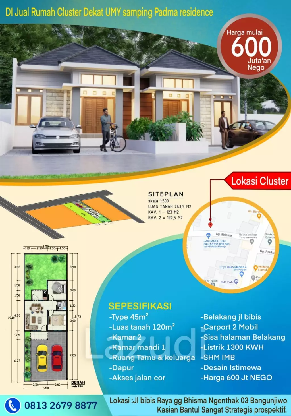 Dijual Rumah Cluster di Yogyakarta Dekat UMY, UNJANI Yogyakarta, Kampus AMA Yogyakarta, Lapangan Kasihan Bantul