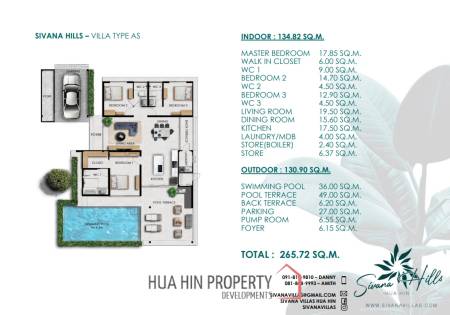 3 bed 3 Bath 265.72 SQ.M Sivana Hills Hua Hin