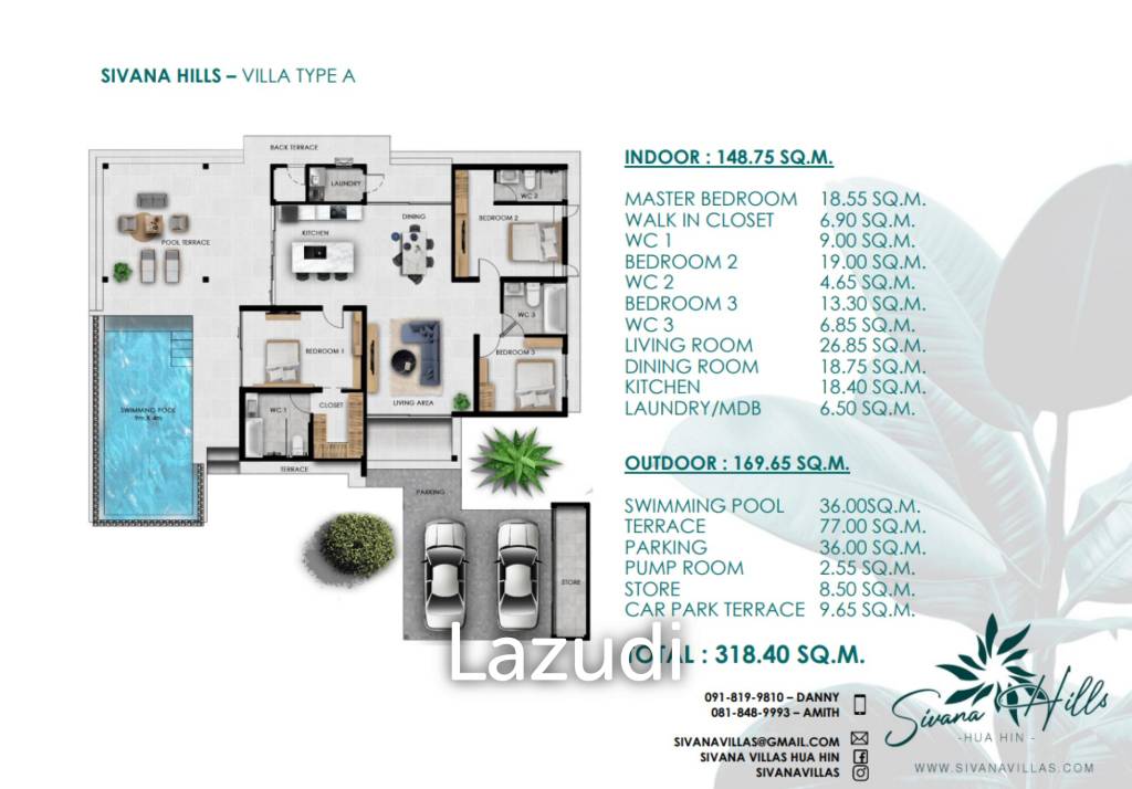 3 Bed 3 Bath 314.40 SQ.M Sivana Hills Hua Hin