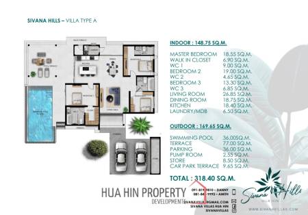 3 Bed 3 Bath 314.40 SQ.M Sivana Hills Hua Hin