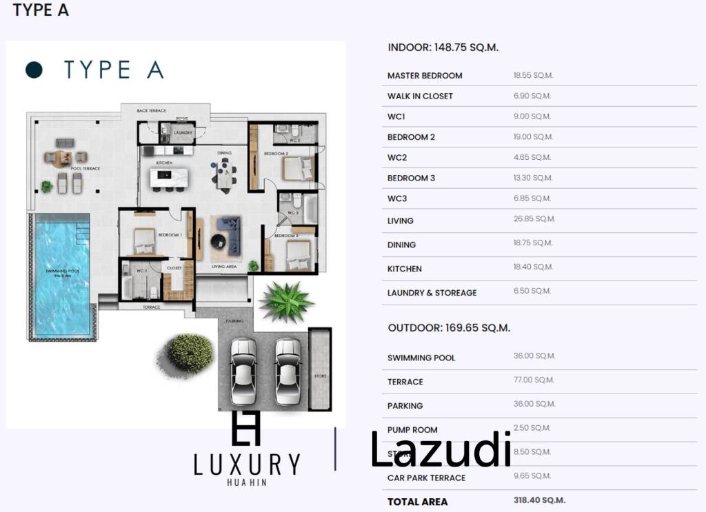 3 Bed 3 Bath 318.40 SQ.M Sivana Hills Hua Hin