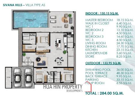 3 Bed 3 Bath 284 SQ.M Sivana Hills Hua Hin