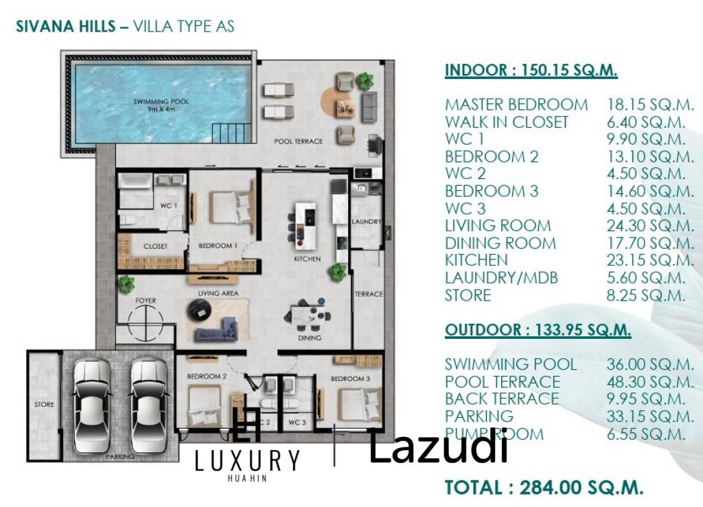 3 Bed 3 Bath 284 SQ.M Sivana Hills Hua Hin