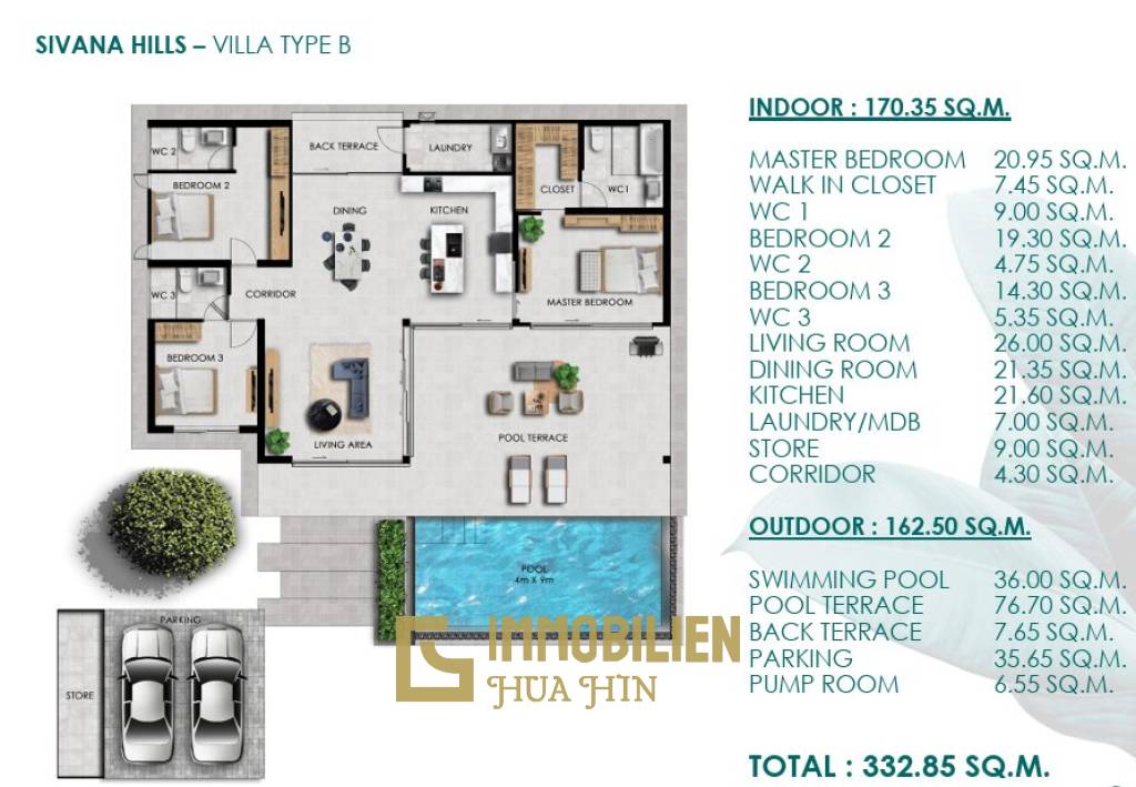 3 Bed 3 Bath 293.15 SQ.M  Sivana Hills Hua Hin