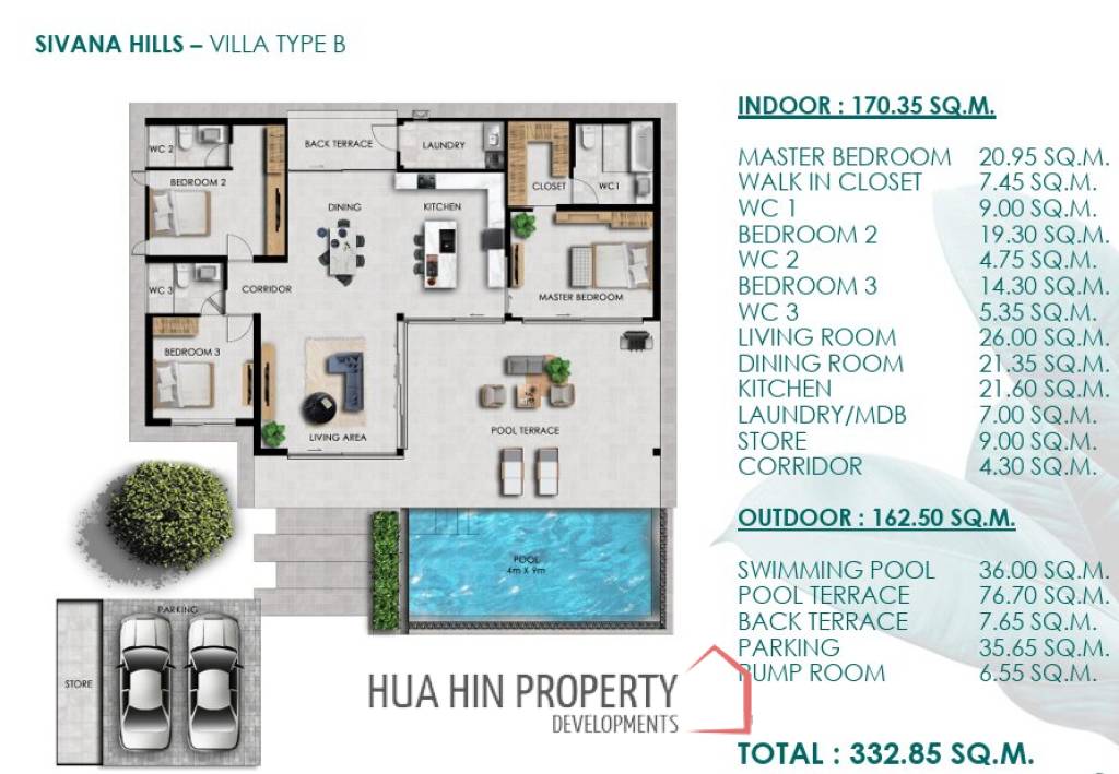 3 Bed 3 Bath 293.15 SQ.M  Sivana Hills Hua Hin