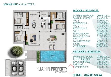 3 Bed 3 Bath 293.15 SQ.M  Sivana Hills Hua Hin