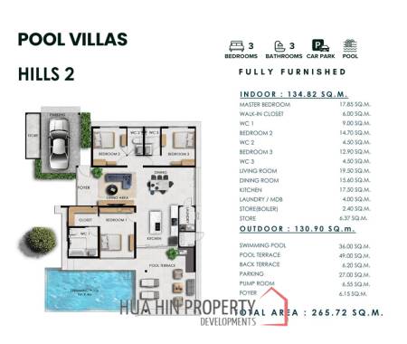 3 Bed 3 Bath  265.72 SQ.M  Sivana Hills Hua Hin