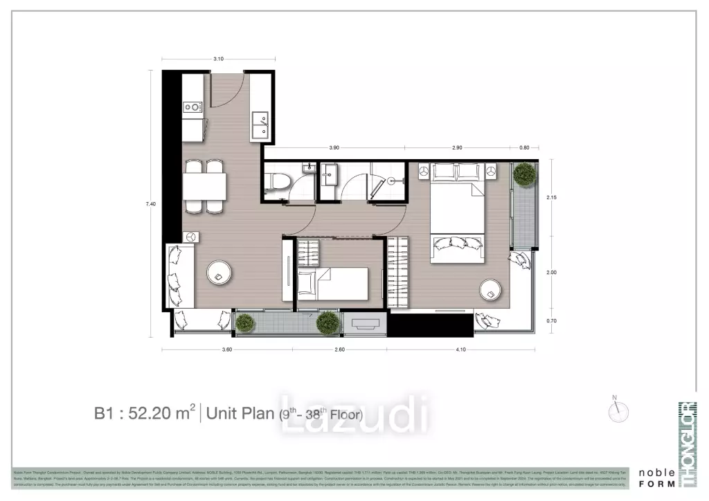 1 Bed Plus 53.09 SQ.M Noble Form Thonglor