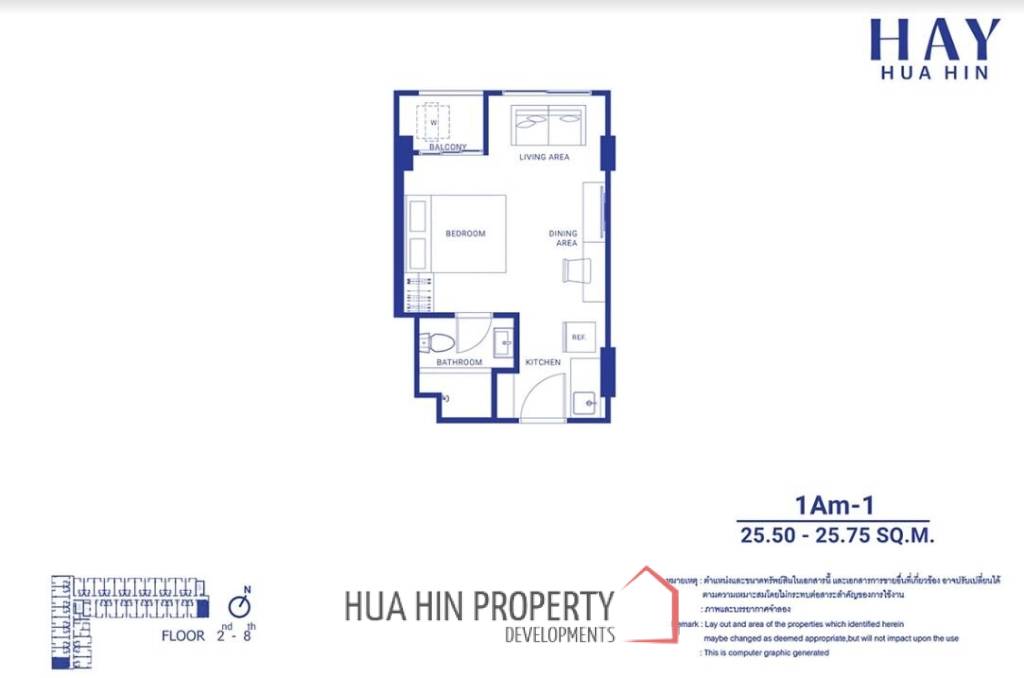 1 Bed 1 Bath  26.34 SQ.M at HAY Huahin