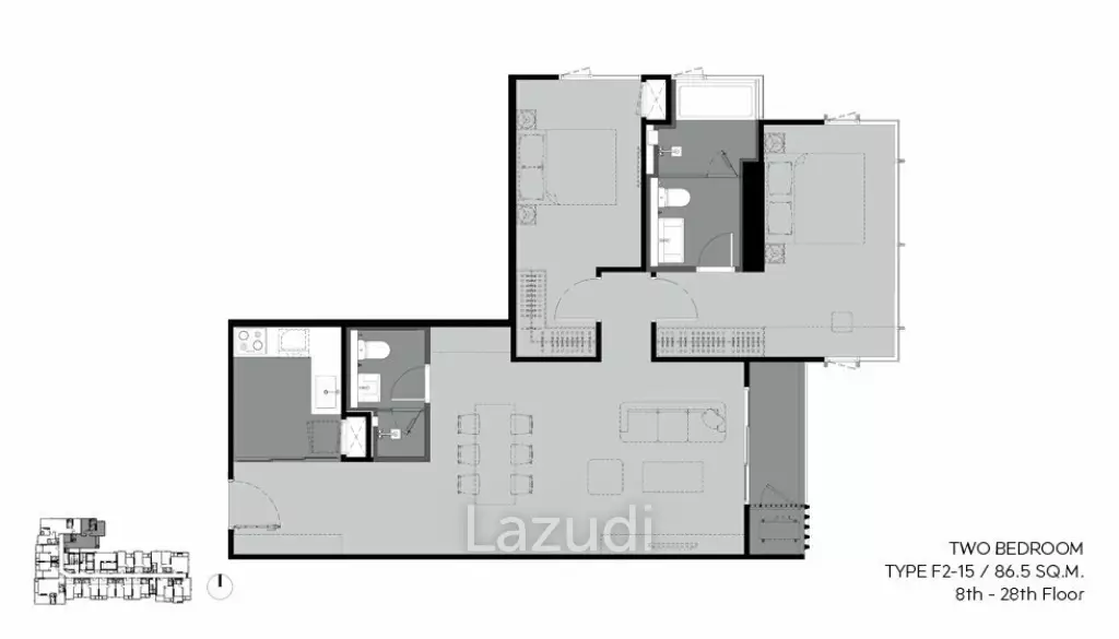 2 ห้องนอน 2 ห้องน้ำ 86.29 ตร.ม. ริทึ่ม เอกมัย เอสเตท