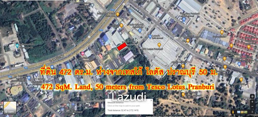 Land 472 SQ.M Close to Tesco Lotus Pran Buri
