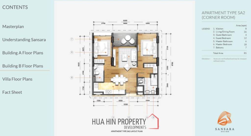 2 Bed 2 Bath 80 SQ.M Sansara Hua Hin