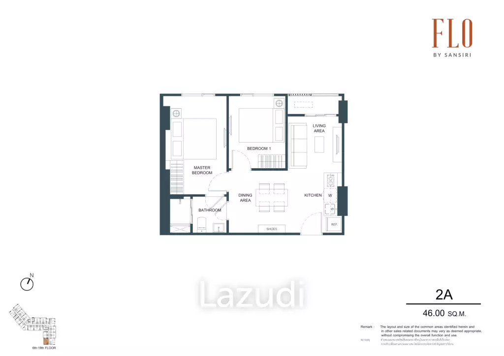 2 Bed 1 Bath 45.97 Sq.M. For Sale at FLO By Sansiri
