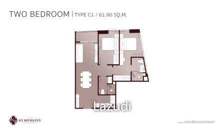 2 Bed 2 Bath 61.90 Sq.M. Altitude Symphony Charoenkrung-Sathorn