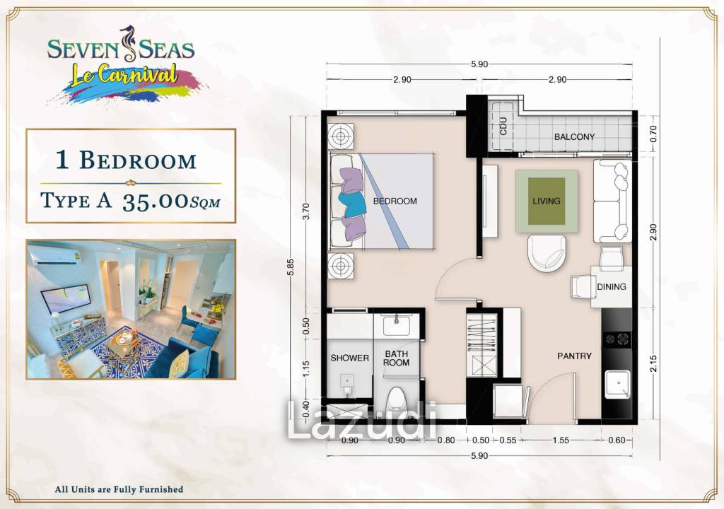 1 Bed 1 Bath 34.50 SQ.M Seven Seas Le Carnival