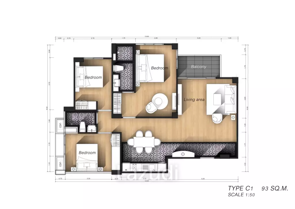 3 Bed 2 Bath 92.94 SQ.M Seven Seas - Cote D'Azur
